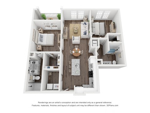 Floor plan for 2 beds, 2 baths, 1181 sqft